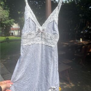Elegant Lace Trimmed Gray Chemise
